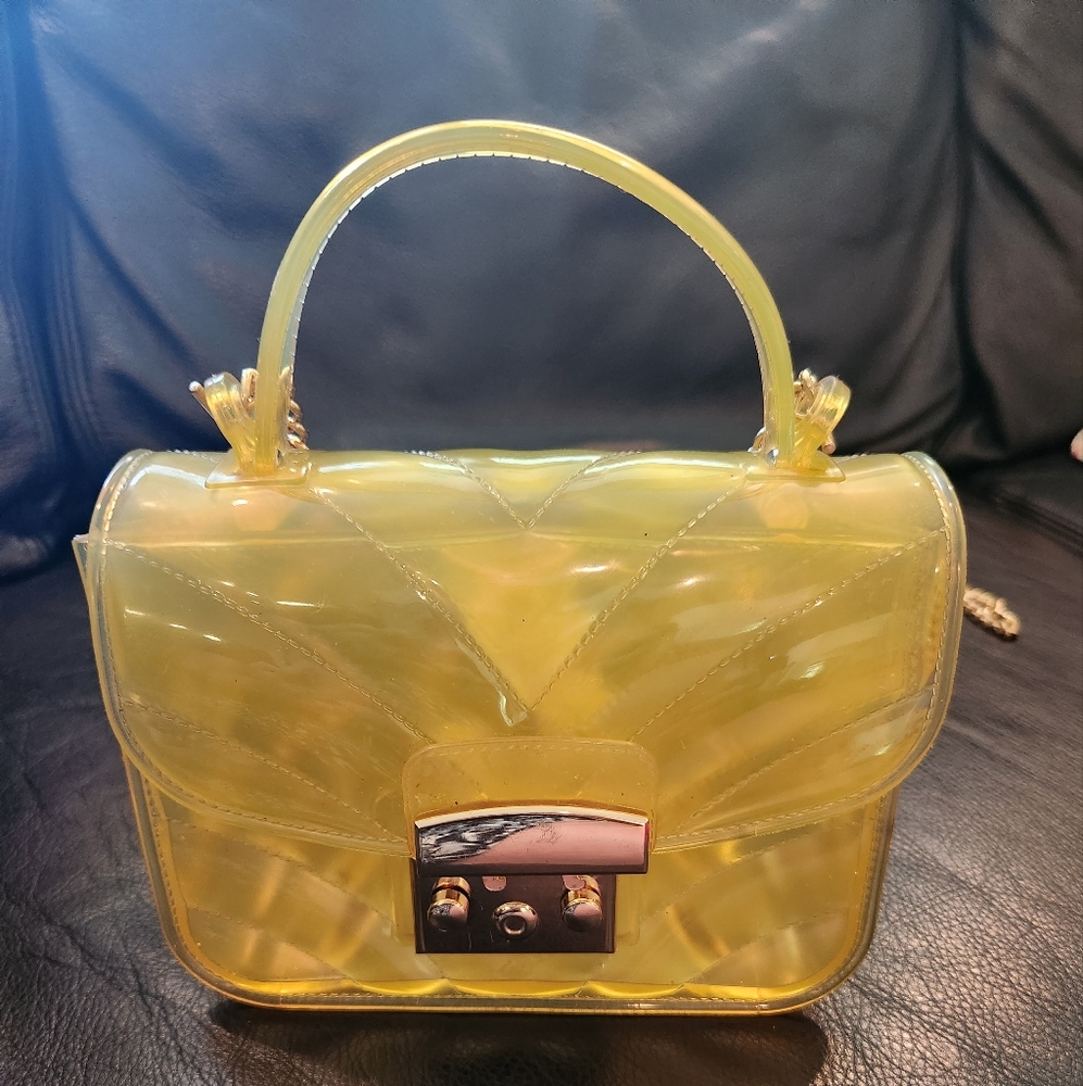Crossi Yellow PVC Mini Handbag Satchel Rose Gold Hardware Footed